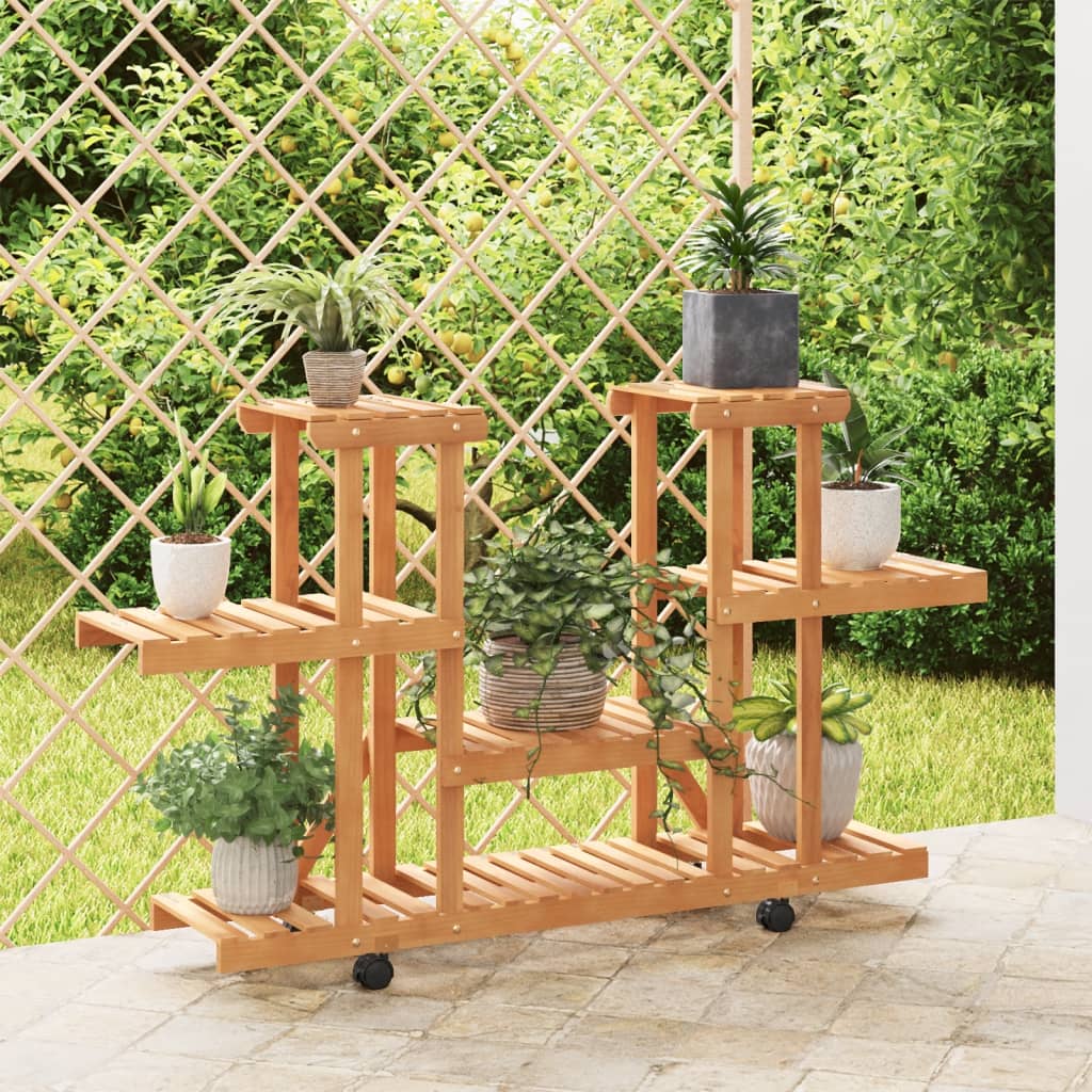 vidaXL Suport pentru flori cu roți, 110x25x78 cm, lemn masiv de brad vidaXL Suport pentru flori cu roți, 110x25x78 cm, lemn masiv de brad