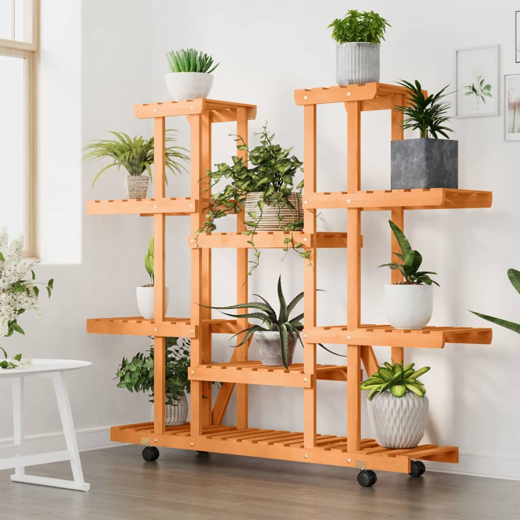 vidaXL Suport pentru flori cu roți, 110x25x115 cm, lemn masiv de brad vidaXL Suport pentru flori cu roți, 110x25x115 cm, lemn masiv de brad