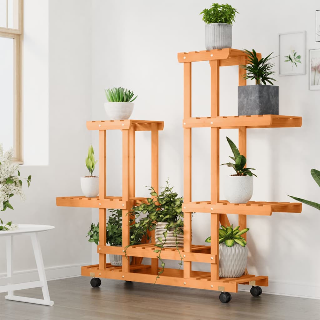 vidaXL Suport pentru flori cu roți, 95x25x101 cm, lemn masiv de brad vidaXL Suport pentru flori cu roți, 95x25x101 cm, lemn masiv de brad