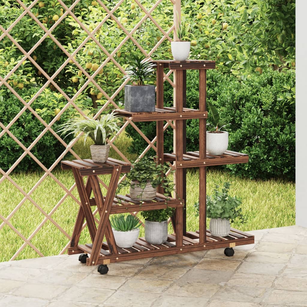 vidaXL Suport pentru flori cu roți, 95x25x101 cm, lemn masiv de brad vidaXL Suport pentru flori cu roți, 95x25x101 cm, lemn masiv de brad