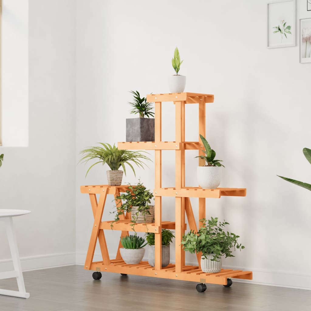 vidaXL Suport pentru flori cu roți, 95x25x101 cm, lemn masiv de brad