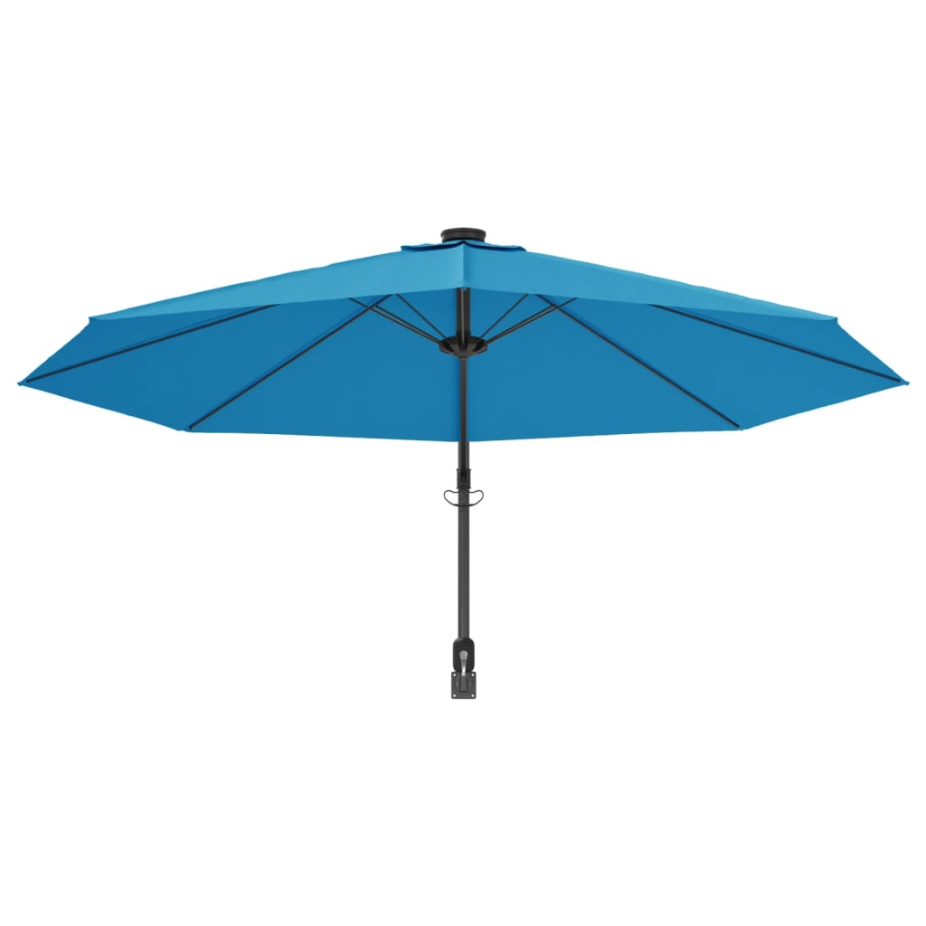 vidaXL Umbrelă de soare montate pe perete cu LED-uri Sea Blue, 290 cm