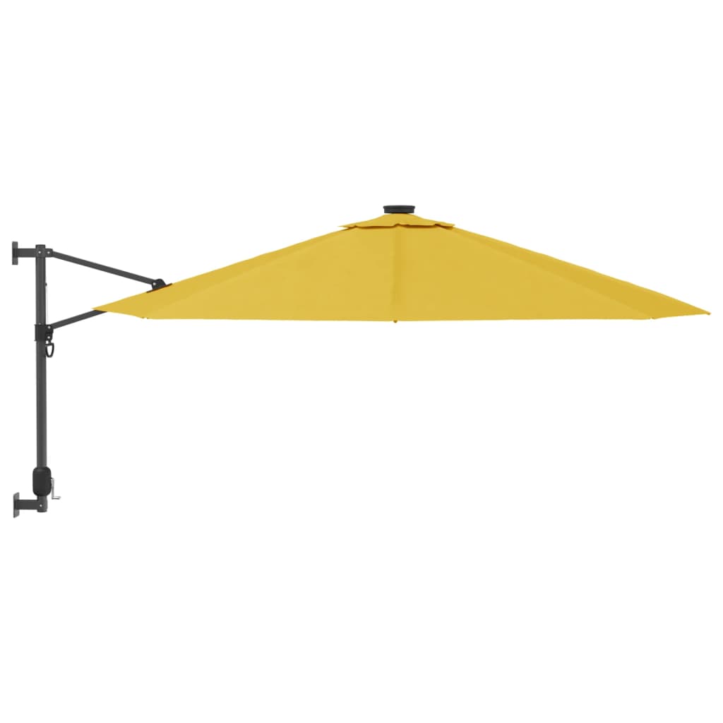vidaXL Umbrelă de soare montată pe perete, cu LED-uri, galben, 290 cm vidaXL Umbrelă de soare montată pe perete, cu LED-uri, galben, 290 cm