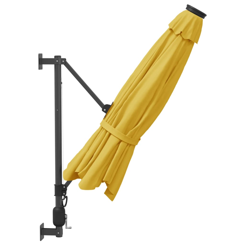 vidaXL Umbrelă de soare montată pe perete, cu LED-uri, galben, 290 cm vidaXL Umbrelă de soare montată pe perete, cu LED-uri, galben, 290 cm
