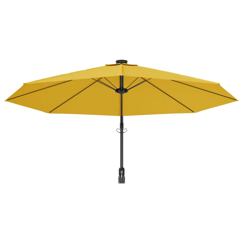 vidaXL Umbrelă de soare montată pe perete, cu LED-uri, galben, 290 cm vidaXL Umbrelă de soare montată pe perete, cu LED-uri, galben, 290 cm