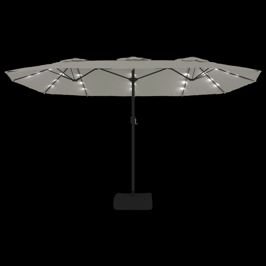 vidaXL Umbrelă de grădină cu două capete/LED, alb nisipiu, 449x265 cm