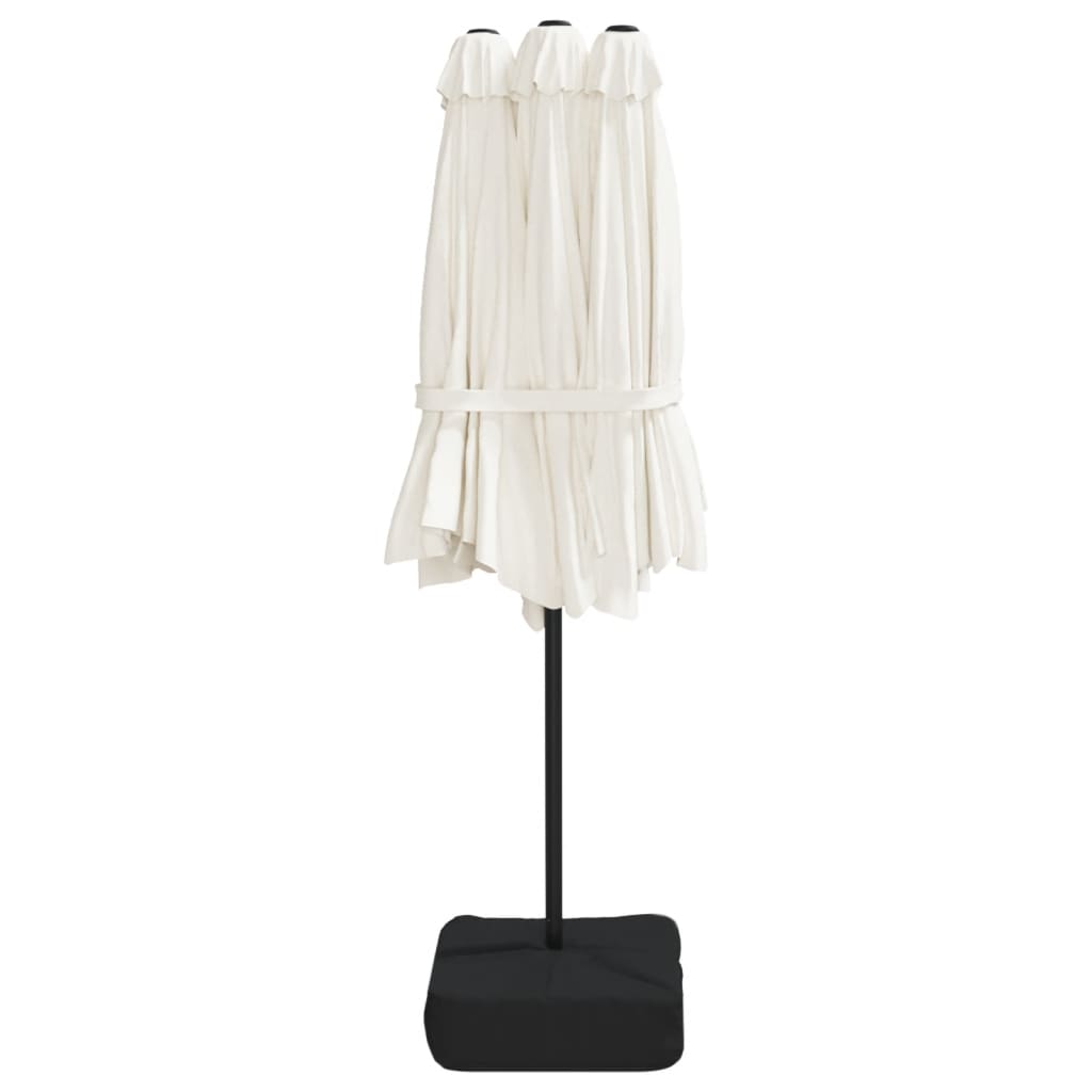 vidaXL Umbrelă de grădină cu două capete/LED, alb nisipiu, 449x265 cm