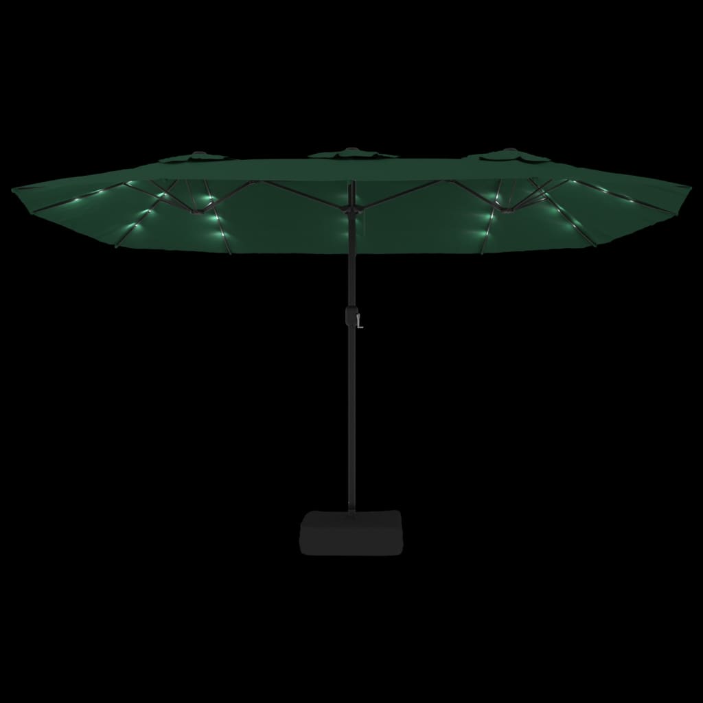 vidaXL Umbrelă de grădină cu două capete cu LED-uri, verde, 449x265 cm