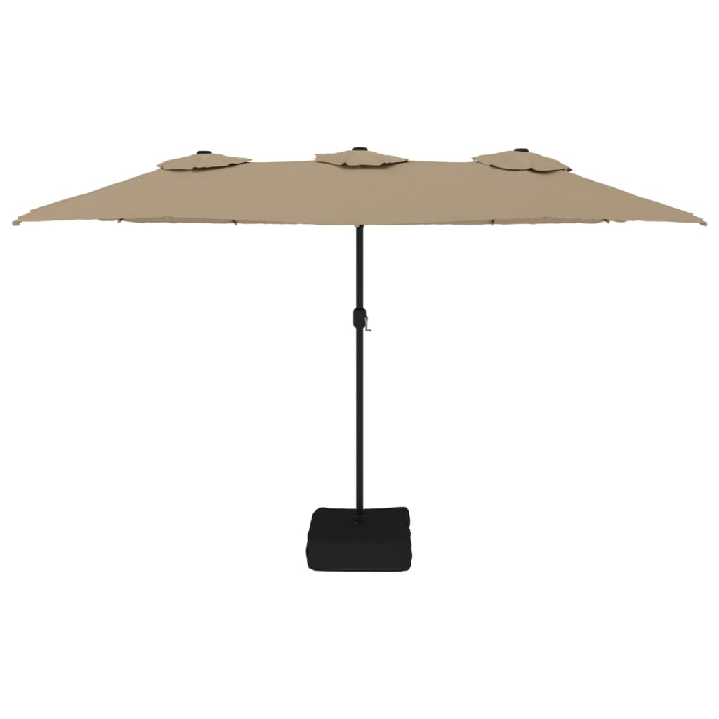 vidaXL Umbrelă soare cu două capete cu LED-uri, gri taupe, 449x265 cm