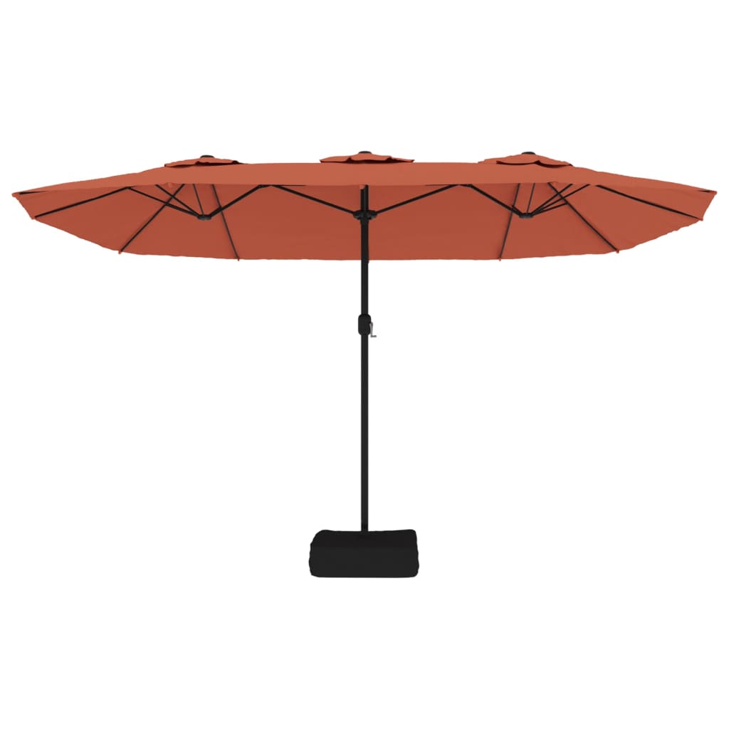vidaXL Umbrelă de grădină cu două capete/LED, cărămiziu, 449x265 cm