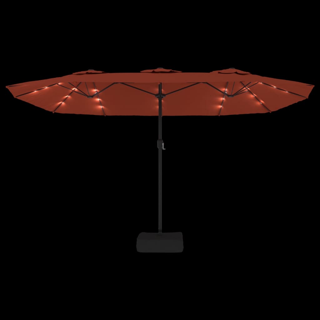 vidaXL Umbrelă de grădină cu două capete/LED, cărămiziu, 449x265 cm