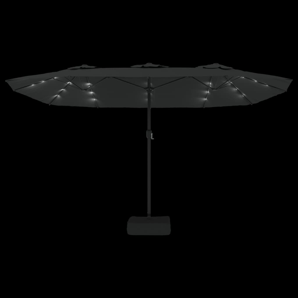 vidaXL Umbrelă de grădină cu două capete/LED-uri, negru, 449x265 cm