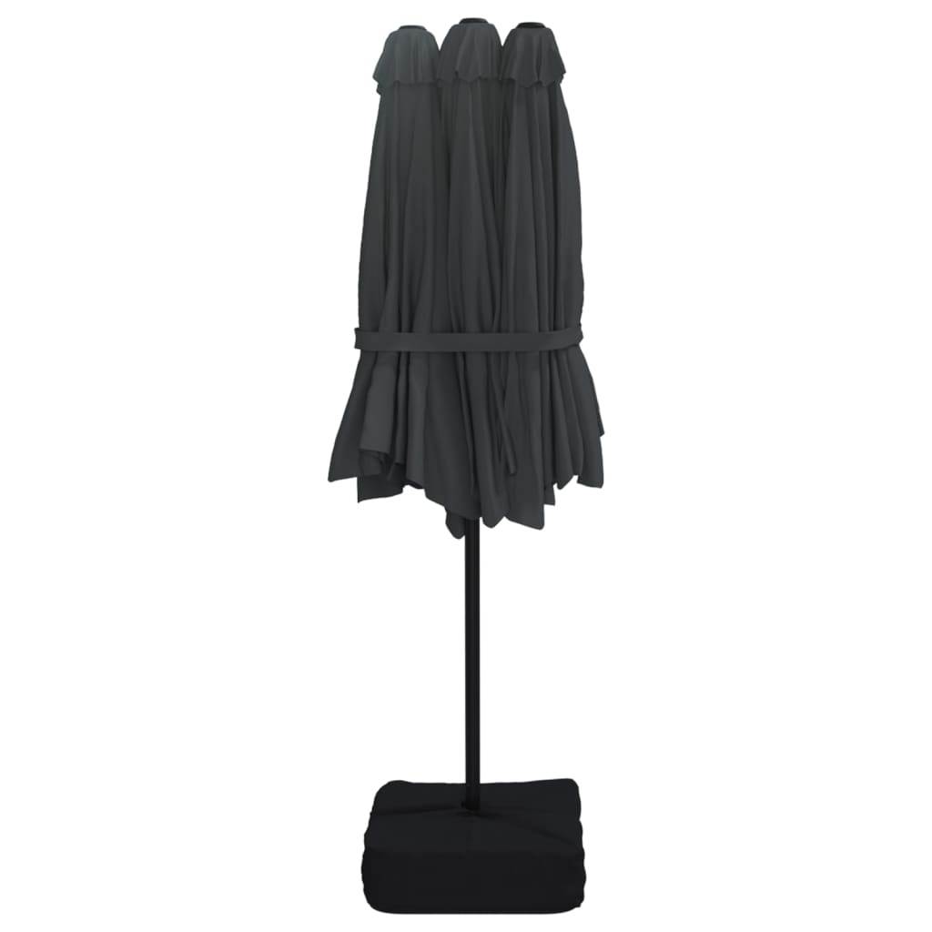 vidaXL Umbrelă de grădină cu două capete/LED-uri, negru, 449x265 cm