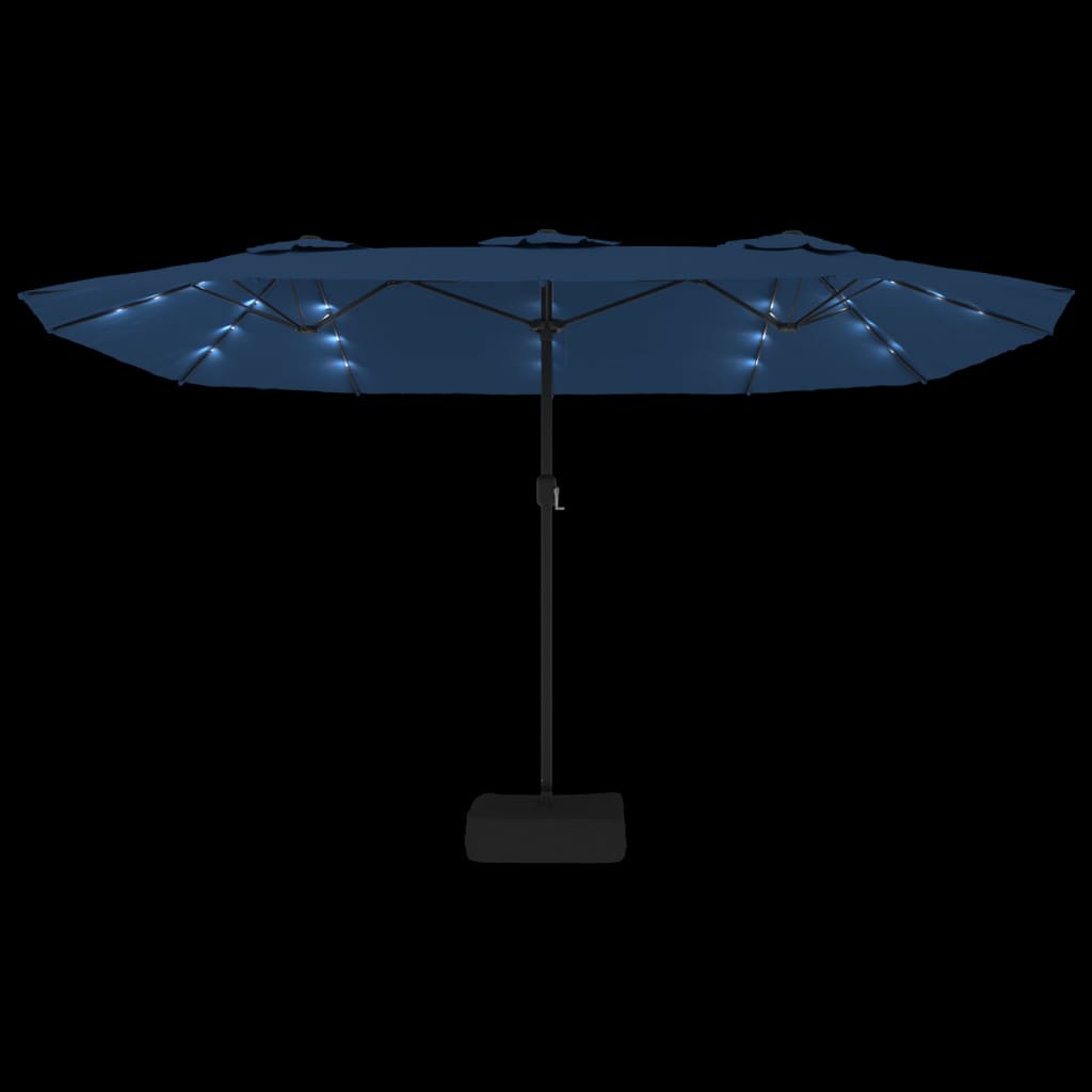 vidaXL Umbrelă de grădină cu două capete/LED-uri, azuriu, 449x265 cm