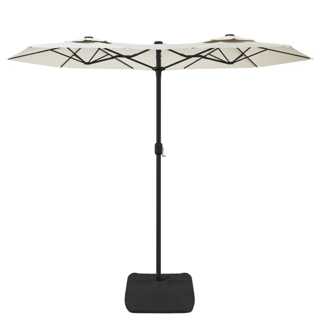 vidaXL Umbrelă de grădină cu două capete/LED, alb nisipiu, 316x145 cm vidaXL Umbrelă de grădină cu două capete/LED, alb nisipiu, 316x145 cm