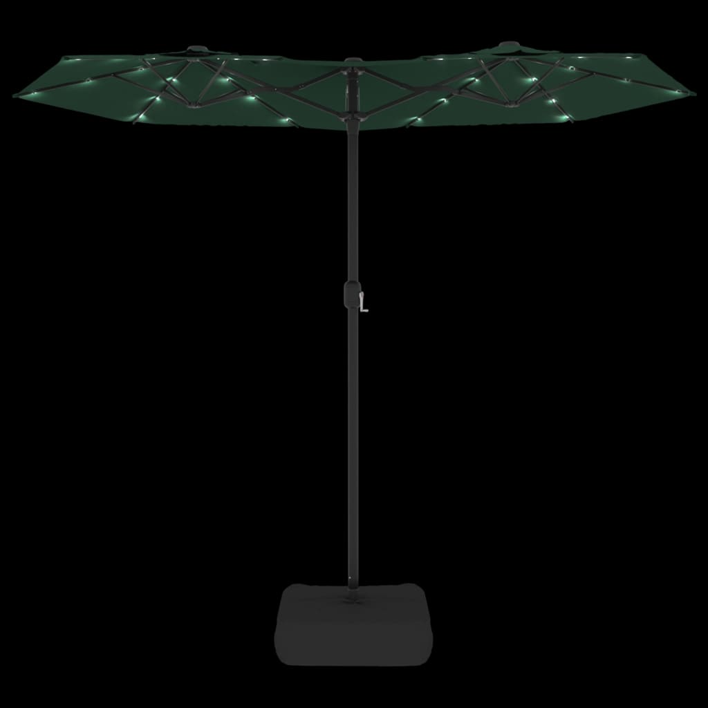 vidaXL Umbrelă de grădină cu două capete cu LED-uri, verde, 316x145 cm