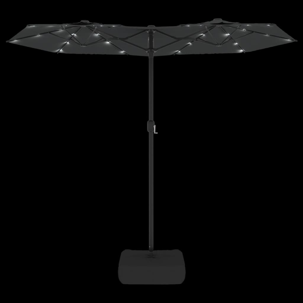 vidaXL Umbrelă de grădină cu două capete/LED-uri, antracit, 316x145 cm