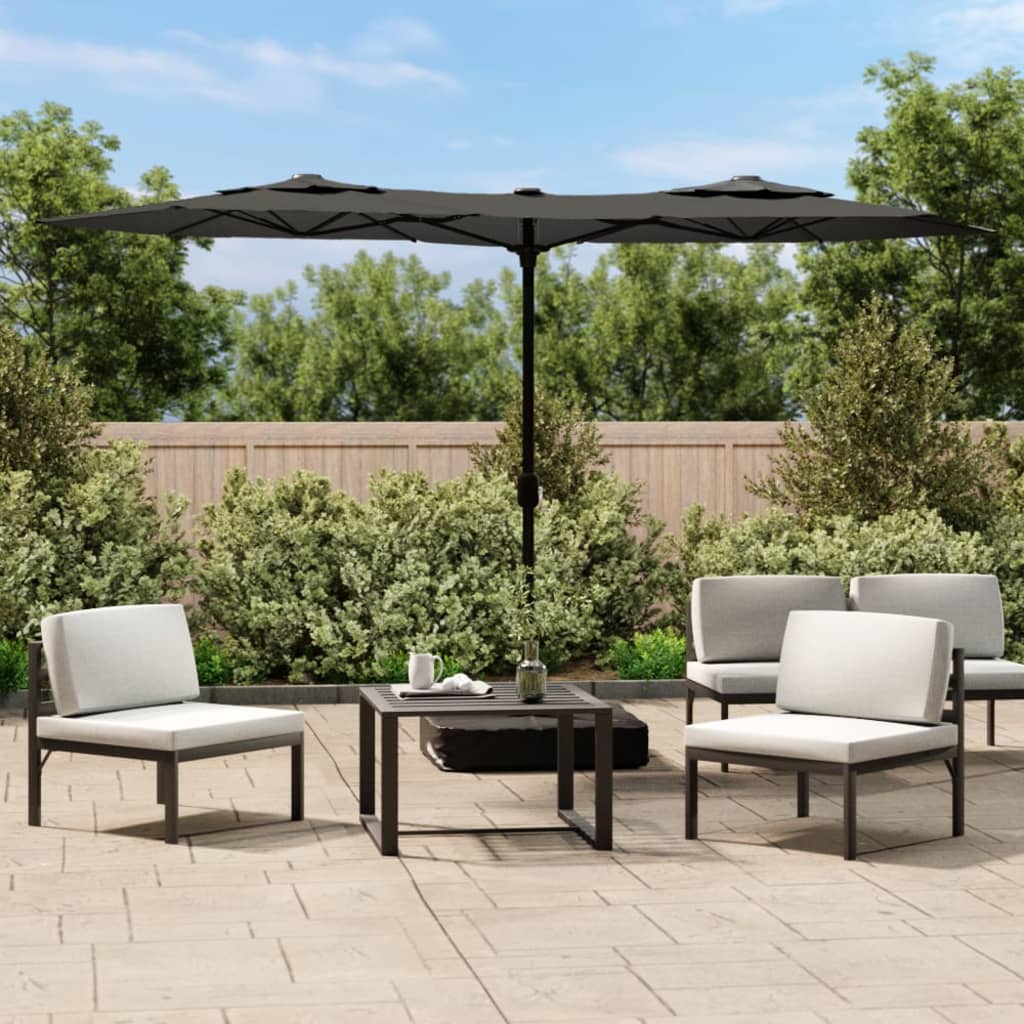 vidaXL Umbrelă de grădină cu două capete/LED-uri, antracit, 316x145 cm