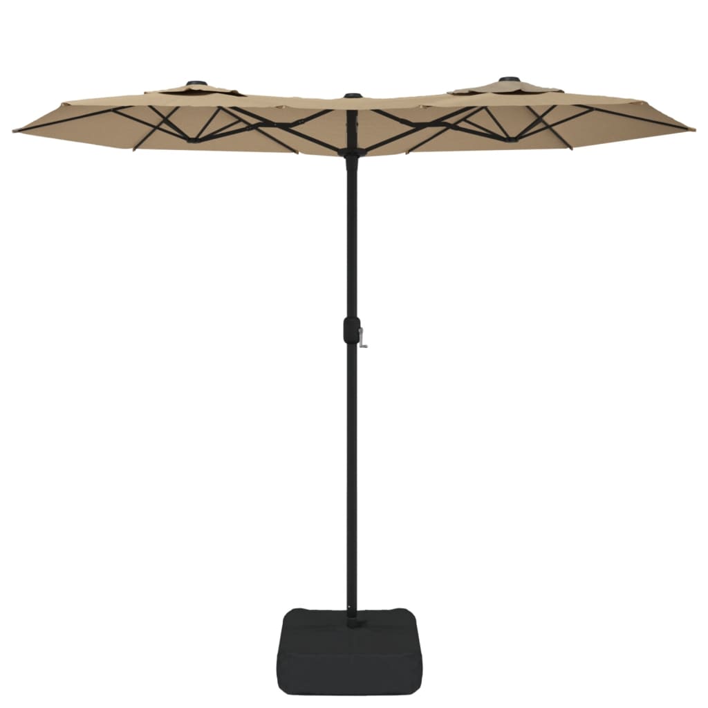 vidaXL Umbrelă de grădină cu două capete cu LED-uri, taupe, 316x145 cm