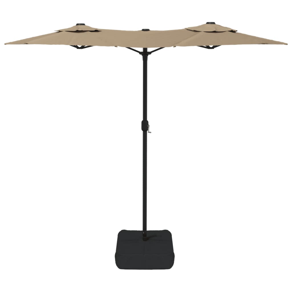 vidaXL Umbrelă de grădină cu două capete cu LED-uri, taupe, 316x145 cm