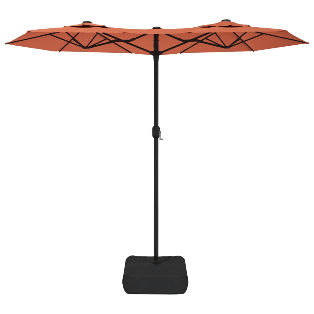 vidaXL Umbrelă de grădină cu două capete/LED-uri, cărămiziu 316x145 cm vidaXL Umbrelă de grădină cu două capete/LED-uri, cărămiziu 316x145 cm