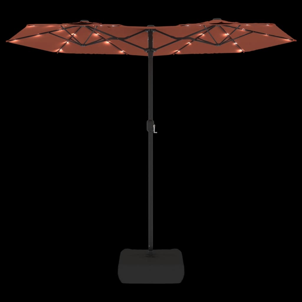 vidaXL Umbrelă de grădină cu două capete/LED-uri, cărămiziu 316x145 cm vidaXL Umbrelă de grădină cu două capete/LED-uri, cărămiziu 316x145 cm