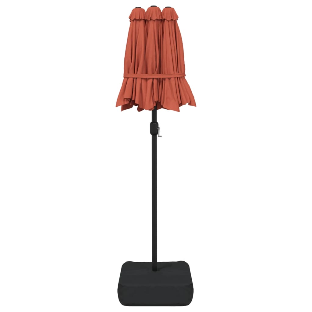 vidaXL Umbrelă de grădină cu două capete/LED-uri, cărămiziu 316x145 cm vidaXL Umbrelă de grădină cu două capete/LED-uri, cărămiziu 316x145 cm