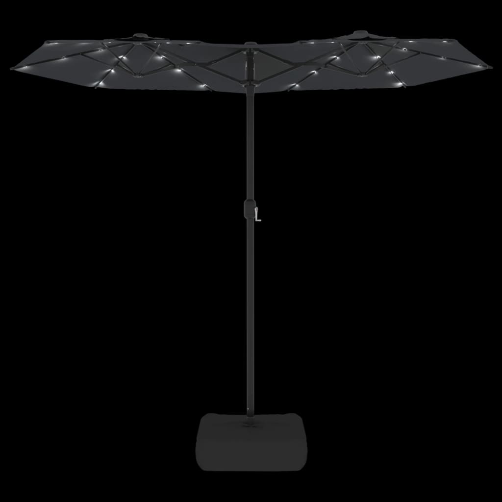 vidaXL Umbrelă de grădină cu două capete cu LED-uri, negru, 316x145 cm