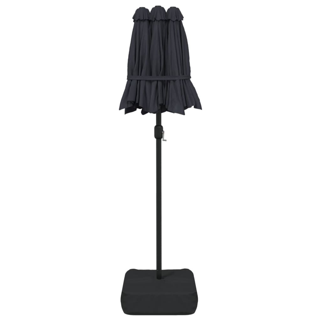 vidaXL Umbrelă de grădină cu două capete cu LED-uri, negru, 316x145 cm