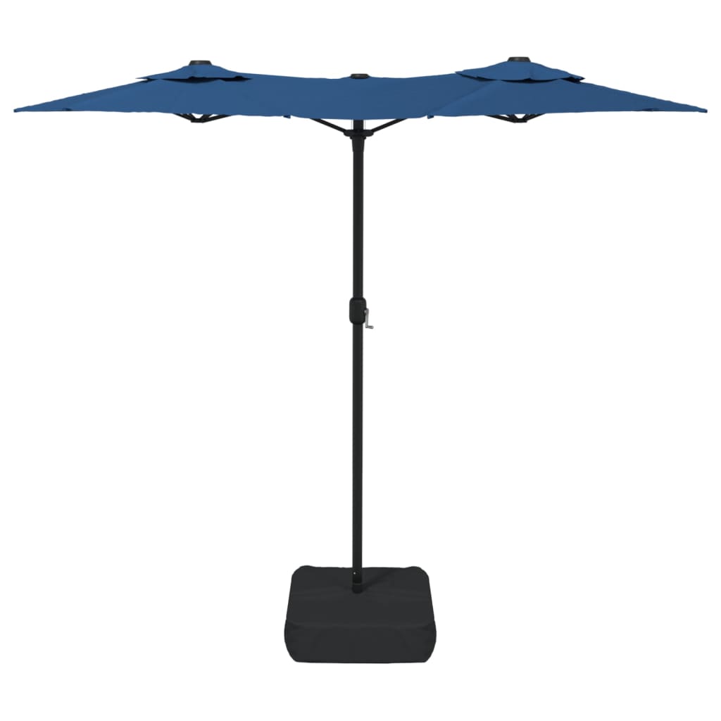 vidaXL Umbrelă de grădină cu două capete/LED-uri, azuriu, 316x145 cm