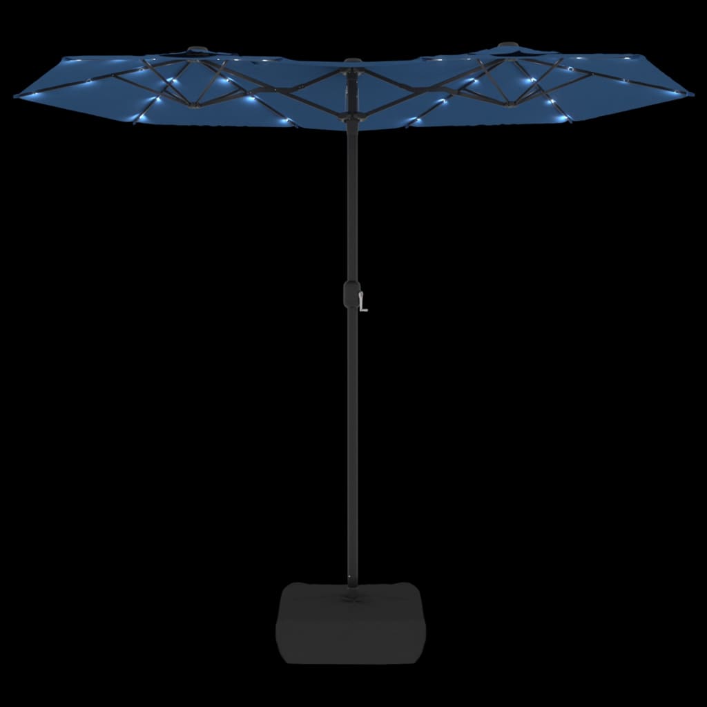 vidaXL Umbrelă de grădină cu două capete/LED-uri, azuriu, 316x145 cm