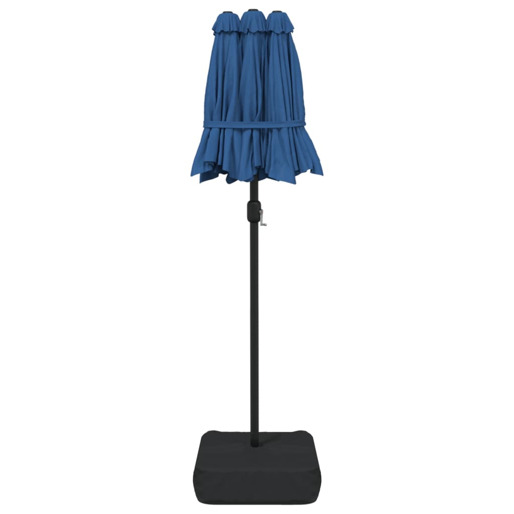 vidaXL Umbrelă de grădină cu două capete/LED-uri, azuriu, 316x145 cm