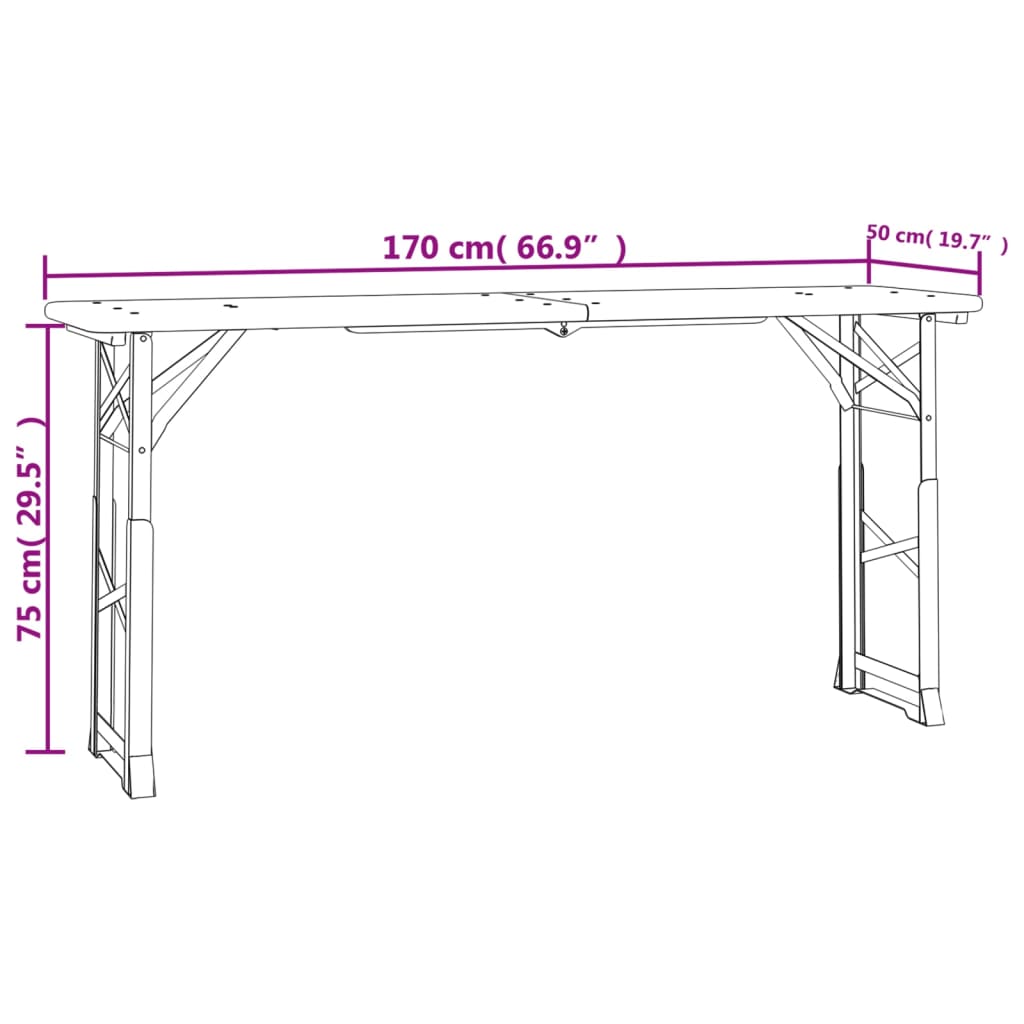 vidaXL Masă pliabilă pentru bere 170x50x75/105 cm, lemn masiv de brad vidaXL Masă pliabilă pentru bere 170x50x75/105 cm, lemn masiv de brad