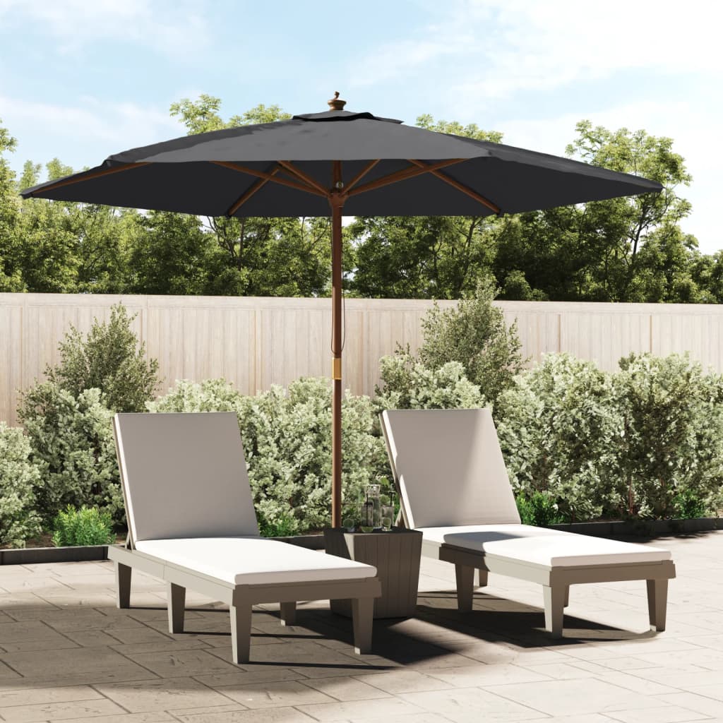 vidaXL Umbrelă de soare de grădină stâlp din lemn, negru, 299x240 cm vidaXL Umbrelă de soare de grădină stâlp din lemn, negru, 299x240 cm