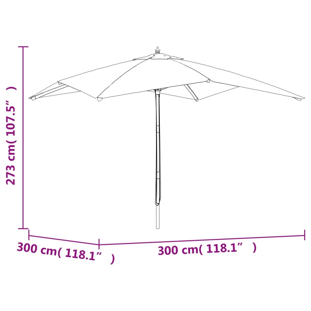 vidaXL Umbrelă de grădină stâlp din lemn, roșu bordo, 300x300x273 cm vidaXL Umbrelă de grădină stâlp din lemn, roșu bordo, 300x300x273 cm