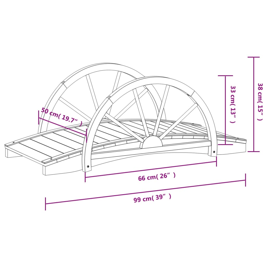 vidaXL Pod de grădină jumătate de roată 99x50x38 cm lemn masiv brad vidaXL Pod de grădină jumătate de roată 99x50x38 cm lemn masiv brad