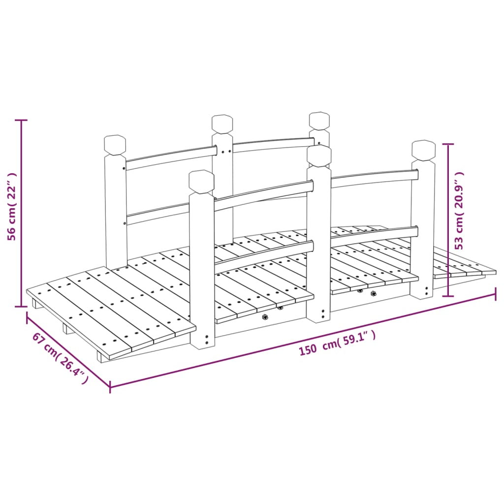 vidaXL Pod de grădină cu balustrade, 150x67x56 cm, lemn masiv de molid vidaXL Pod de grădină cu balustrade, 150x67x56 cm, lemn masiv de molid