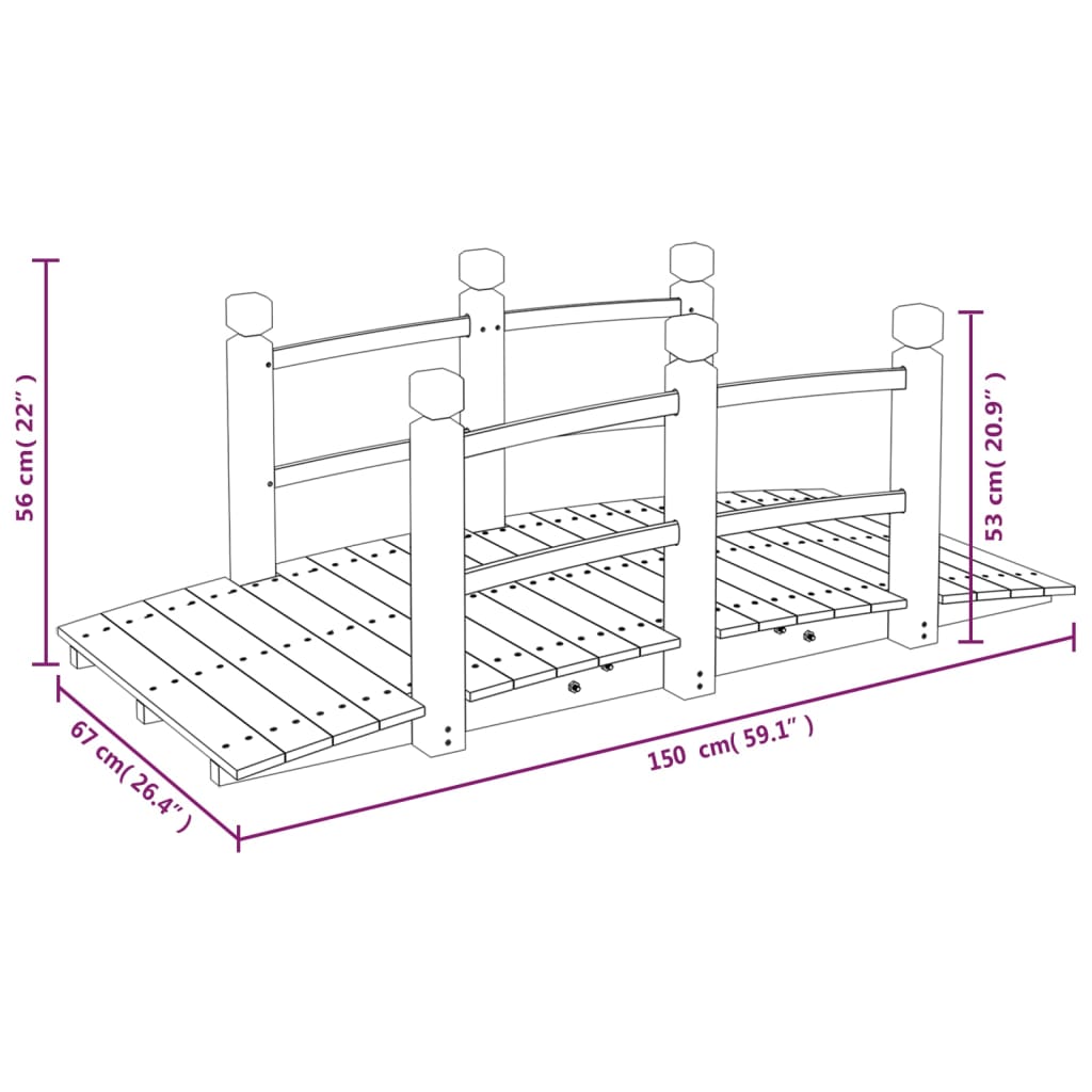 vidaXL Pod de grădină cu balustrade, 150x67x56 cm, lemn masiv de molid vidaXL Pod de grădină cu balustrade, 150x67x56 cm, lemn masiv de molid