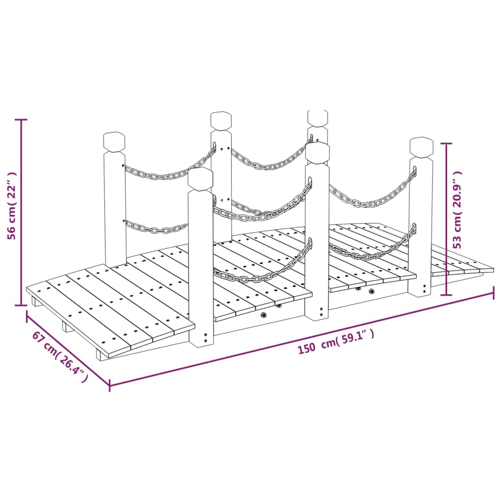 vidaXL Pod de grădină balustrade cu lanț 150x67x56 cm lemn masiv molid vidaXL Pod de grădină balustrade cu lanț 150x67x56 cm lemn masiv molid