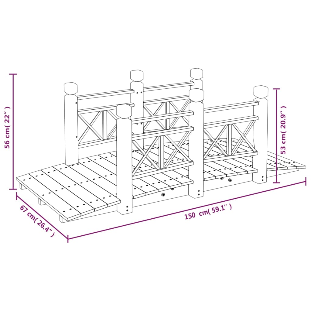 vidaXL Pod de grădină cu balustrade, 150x67x56 cm, lemn masiv de molid vidaXL Pod de grădină cu balustrade, 150x67x56 cm, lemn masiv de molid