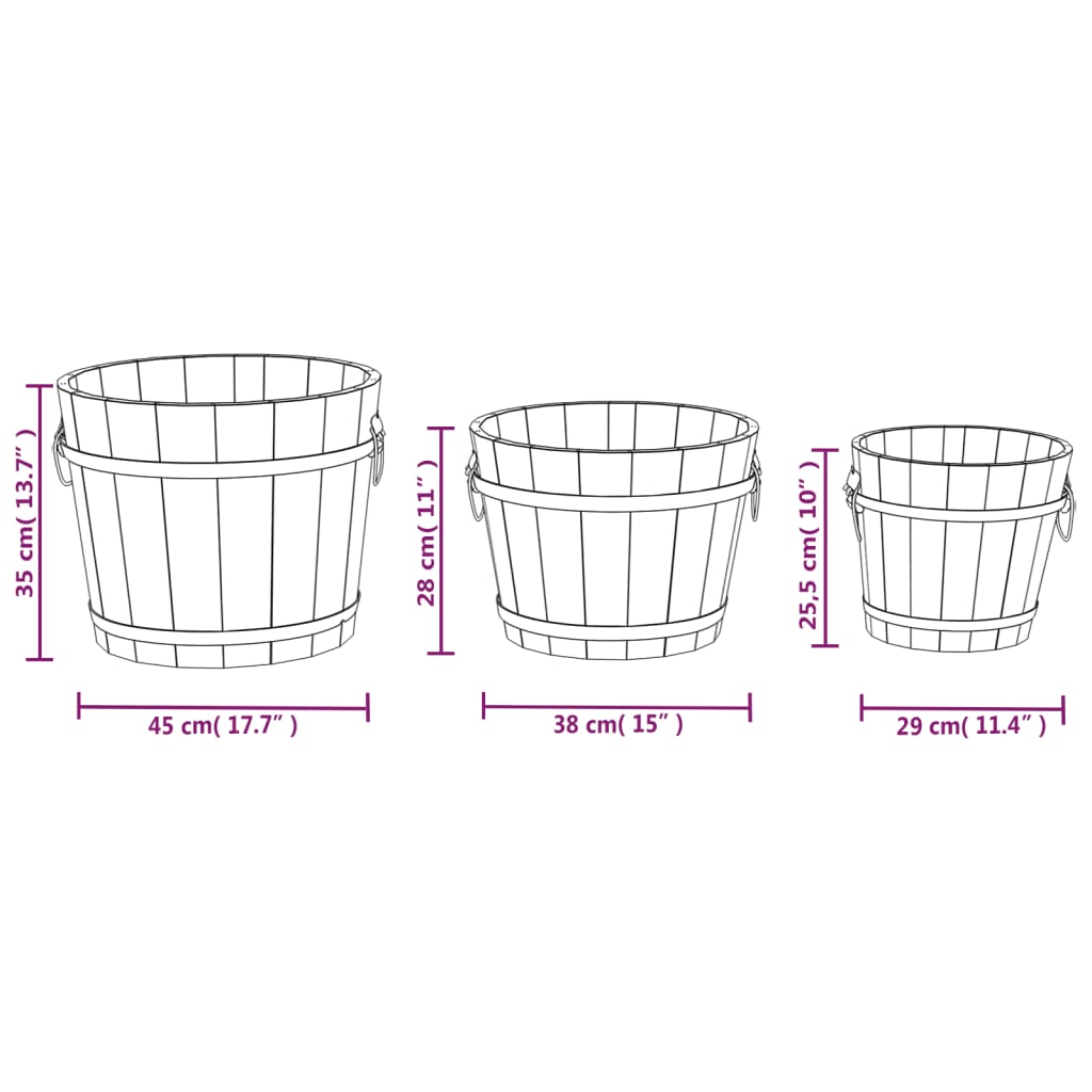 vidaXL Set de jardiniere tip găleată, 3 piese, lemn masiv de brad