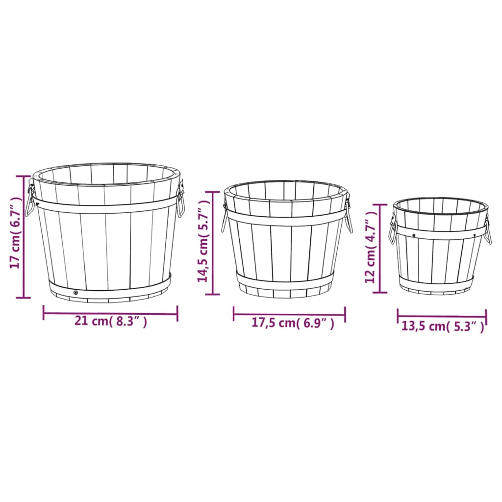 vidaXL Set de jardiniere tip găleată, 3 piese, lemn masiv de brad