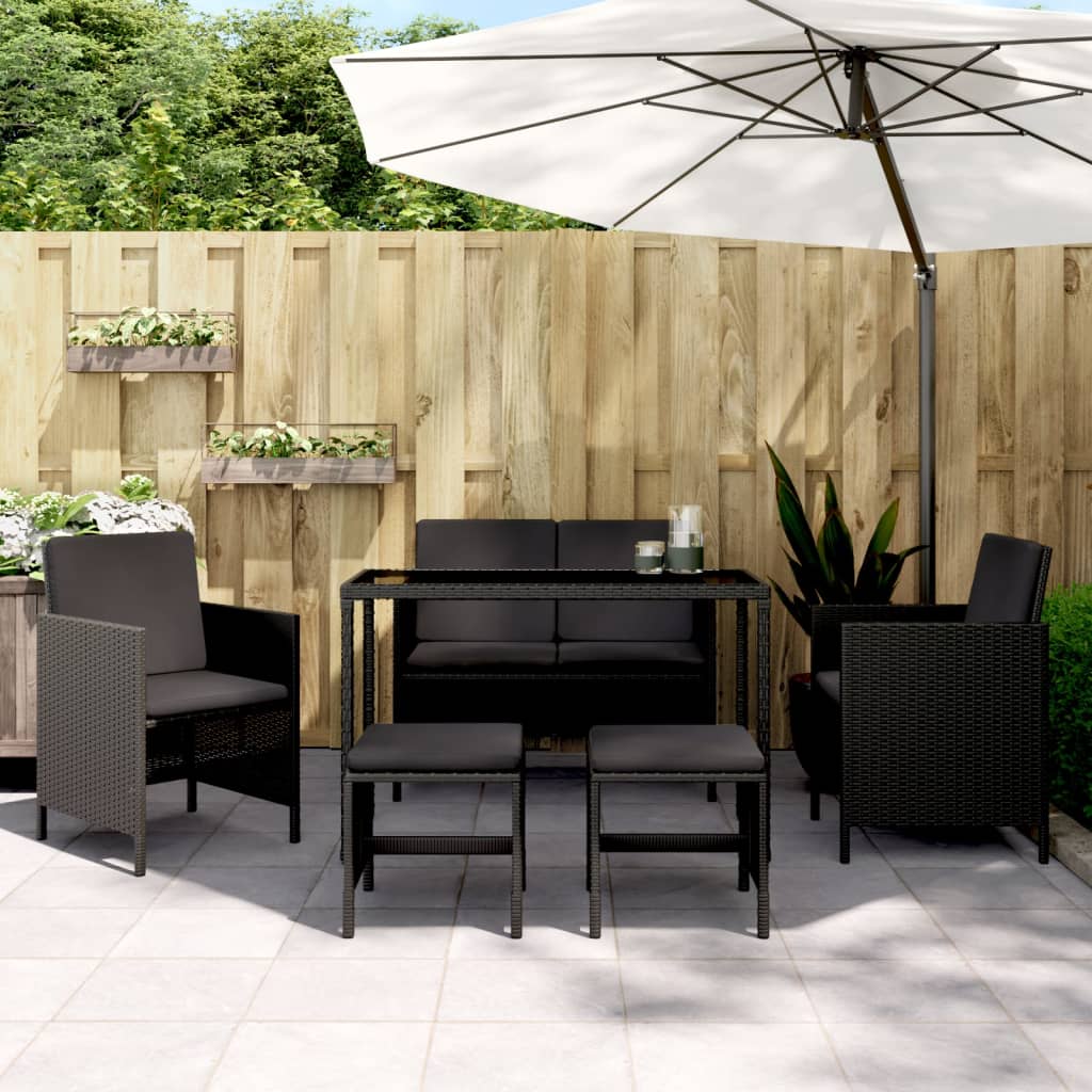 vidaXL Set mobilier de grădină cu perne, 6 piese, negru, poliratan vidaXL Set mobilier de grădină cu perne, 6 piese, negru, poliratan