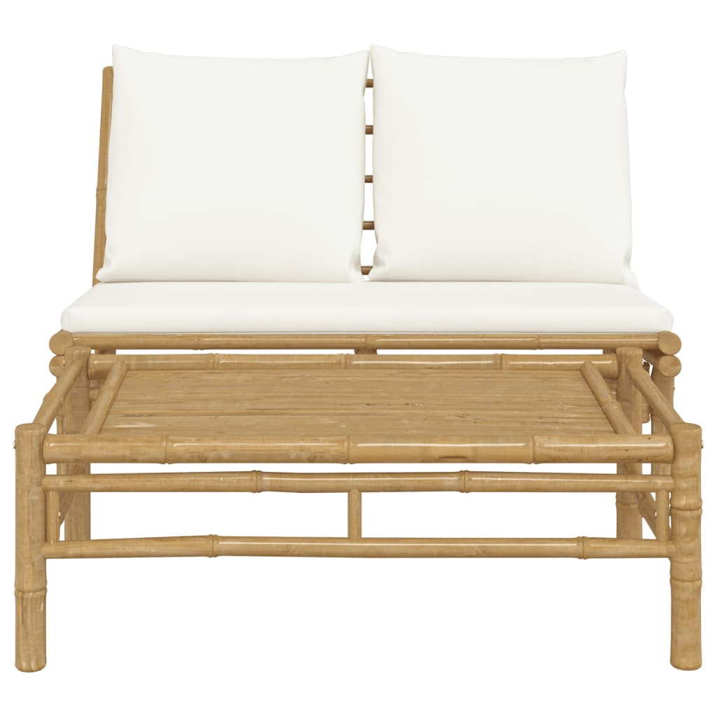 vidaXL Set mobilier de grădină cu perne alb crem, 2 piese, bambus vidaXL Set mobilier de grădină cu perne alb crem, 2 piese, bambus