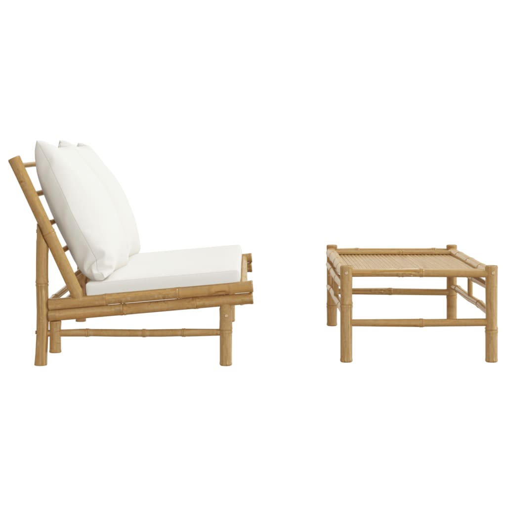 vidaXL Set mobilier de grădină cu perne alb crem, 2 piese, bambus vidaXL Set mobilier de grădină cu perne alb crem, 2 piese, bambus