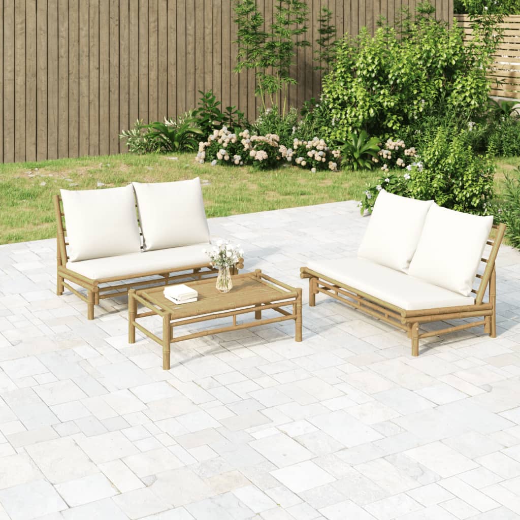 vidaXL Set mobilier de grădină cu perne alb crem, 2 piese, bambus vidaXL Set mobilier de grădină cu perne alb crem, 2 piese, bambus