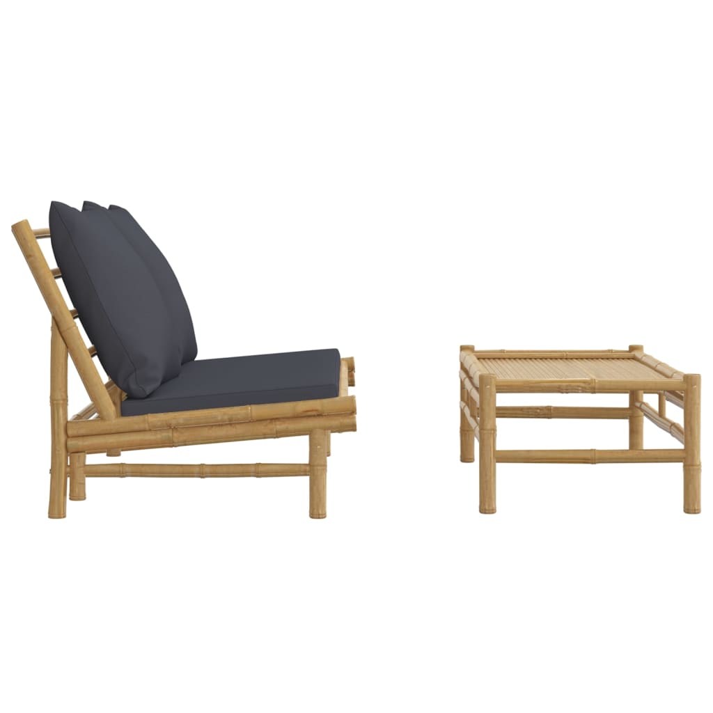 vidaXL Set mobilier de grădină cu perne gri închis, 2 piese, bambus