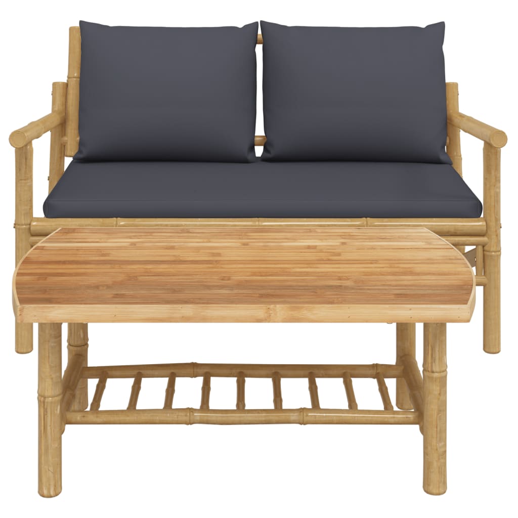 vidaXL Set mobilier de grădină cu perne gri închis, 2 piese, bambus vidaXL Set mobilier de grădină cu perne gri închis, 2 piese, bambus