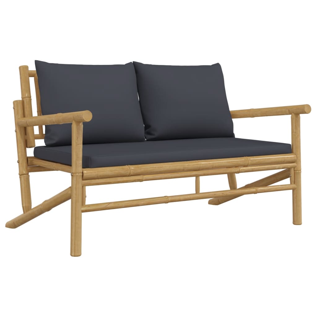 vidaXL Set mobilier de grădină cu perne gri închis, 2 piese, bambus vidaXL Set mobilier de grădină cu perne gri închis, 2 piese, bambus