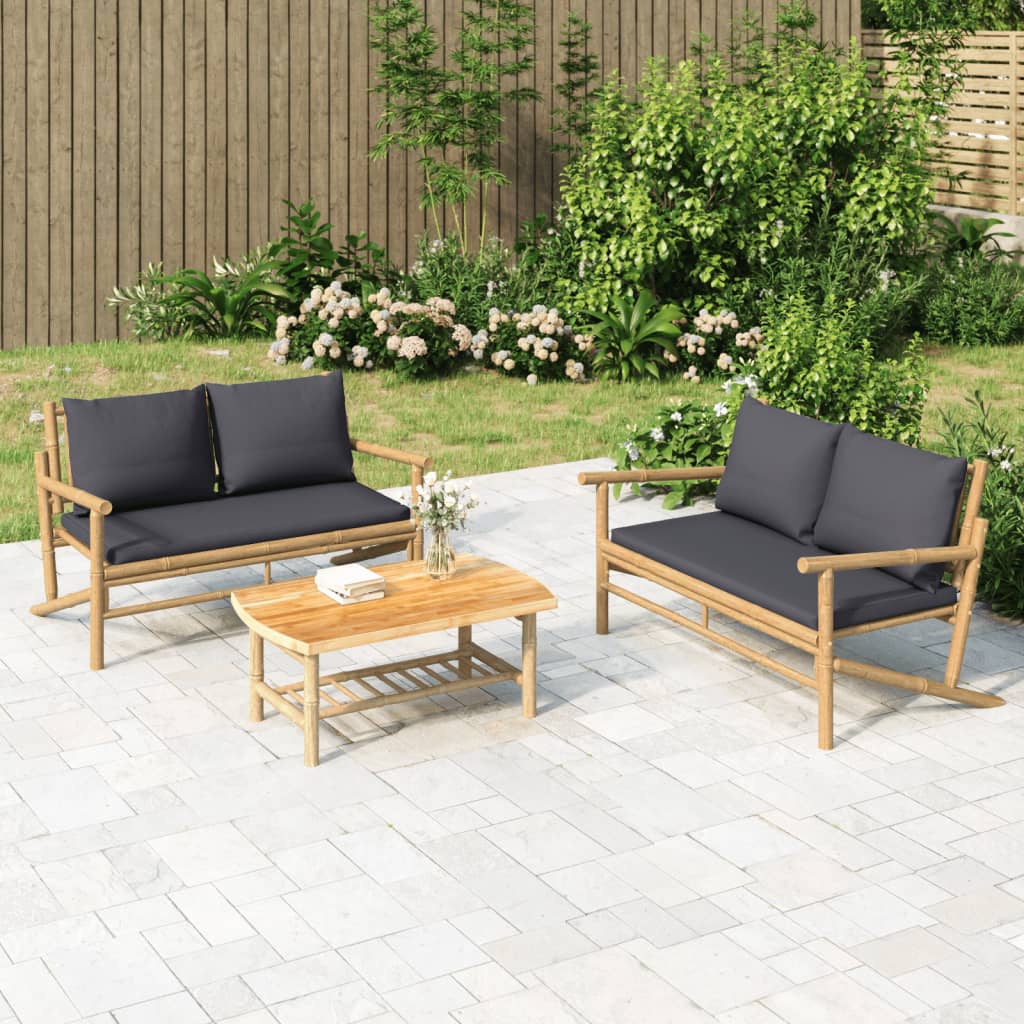 vidaXL Set mobilier de grădină cu perne gri închis, 2 piese, bambus vidaXL Set mobilier de grădină cu perne gri închis, 2 piese, bambus